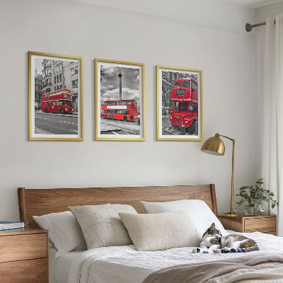 Set de 3 cuadros para salón Autobuses rojos de Londres