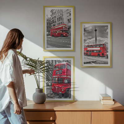 Set de 3 cuadros para salón Autobuses rojos de Londres