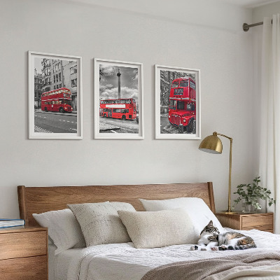 Set de 3 cuadros para salón Autobuses rojos de Londres
