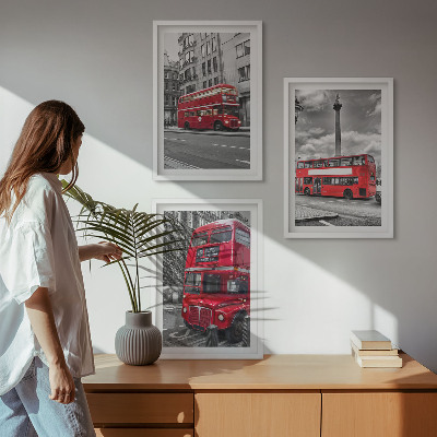Set de 3 cuadros para salón Autobuses rojos de Londres
