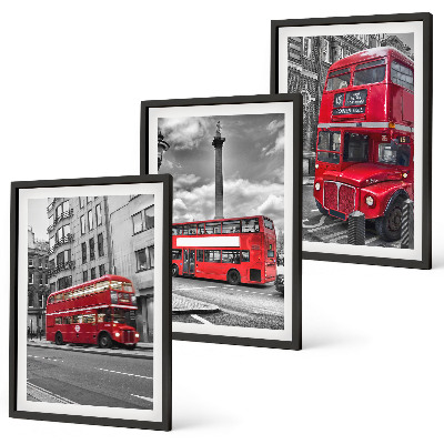 Set de 3 cuadros para salón Autobuses rojos de Londres