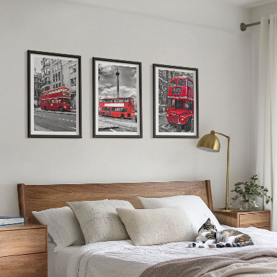 Set de 3 cuadros para salón Autobuses rojos de Londres