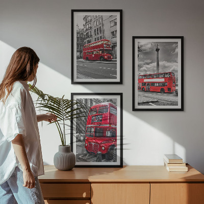 Set de 3 cuadros para salón Autobuses rojos de Londres