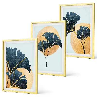 Juego de 3 cuadros con diseño de hojas de ginkgo sobre fondo claro