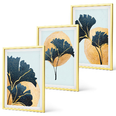 Juego de 3 cuadros Hojas de ginkgo de fondo claro