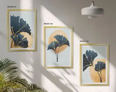 Juego de 3 cuadros con diseño de hojas de ginkgo sobre fondo claro