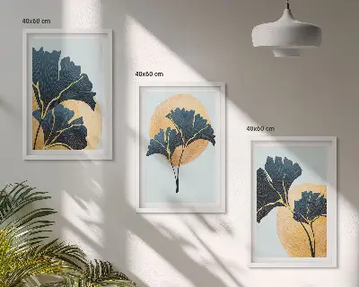 Juego de 3 cuadros con diseño de hojas de ginkgo sobre fondo claro