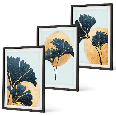 Juego de 3 cuadros con diseño de hojas de ginkgo sobre fondo claro