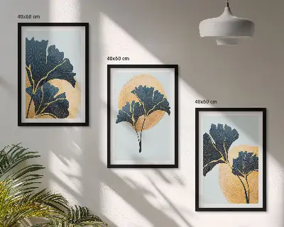 Juego de 3 cuadros con diseño de hojas de ginkgo sobre fondo claro