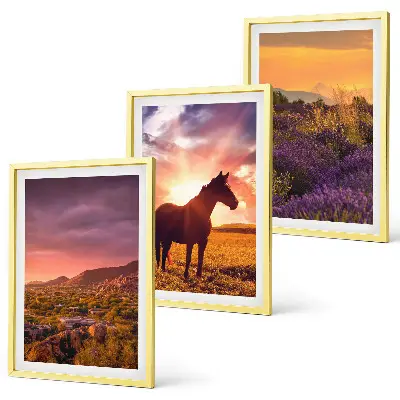 Set de 3 cuadros para salón de paisaje montañoso con un caballo