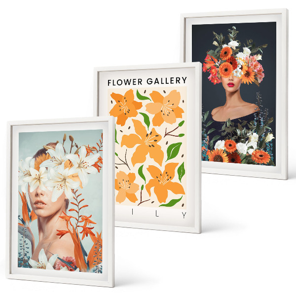 Juego de 3 cuadros Retratos florales con ramos de flores