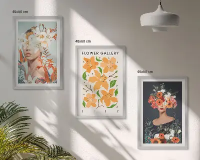 Juego de 3 cuadros retratos con ramos de flores