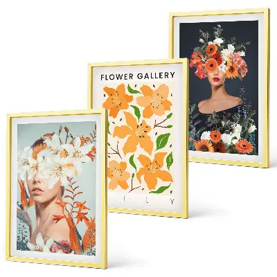 Juego de 3 cuadros retratos con ramos de flores