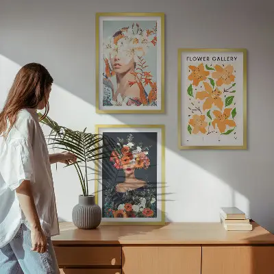 Juego de 3 cuadros retratos con ramos de flores