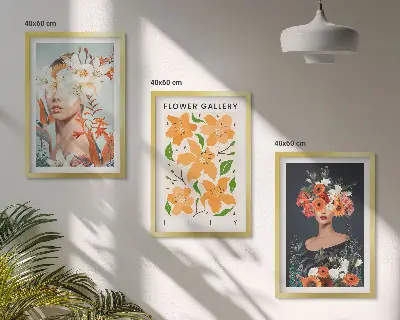 Juego de 3 cuadros retratos con ramos de flores