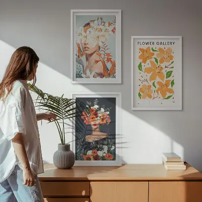 Juego de 3 cuadros retratos con ramos de flores
