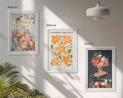 Juego de 3 cuadros retratos con ramos de flores