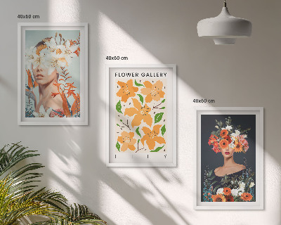 Juego de 3 cuadros Retratos florales con ramos de flores