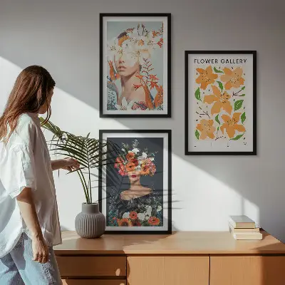Juego de 3 cuadros retratos con ramos de flores