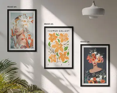 Juego de 3 cuadros retratos con ramos de flores