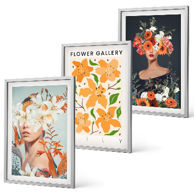 Juego de 3 cuadros Retratos florales con ramos de flores