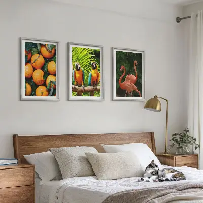 Set de 3 cuadros decorativos para salón con diseño de toques frutales en el trópico