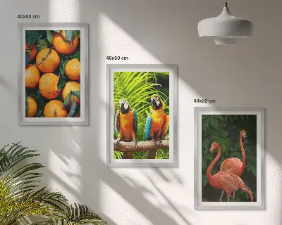 Set de 3 cuadros decorativos para salón con diseño de toques frutales en el trópico