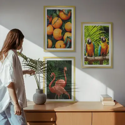 Set de 3 cuadros decorativos para salón con diseño de toques frutales en el trópico