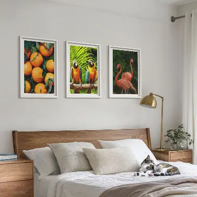 Set de 3 cuadros decorativos para salón con diseño de toques frutales en el trópico