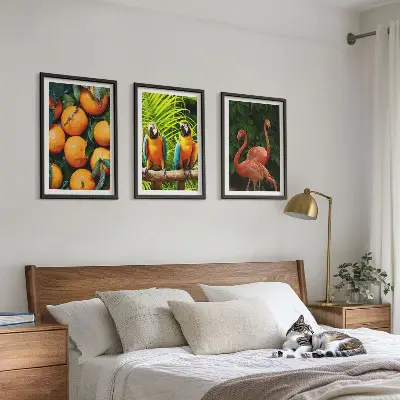 Set de 3 cuadros decorativos para salón con diseño de toques frutales en el trópico