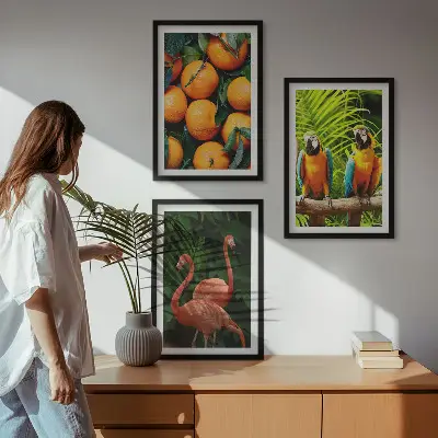 Set de 3 cuadros decorativos para salón con diseño de toques frutales en el trópico