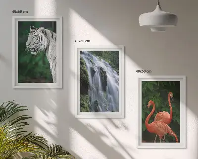 Juego de 3 cuadros de naturaleza con cascada y flamencos decascada del tigre y flamencos
