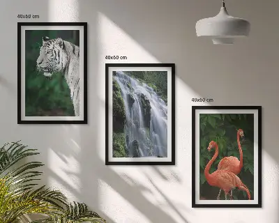 Juego de 3 cuadros de naturaleza con cascada y flamencos decascada del tigre y flamencos
