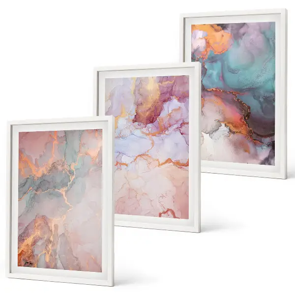 Set de 3 cuadros para salón con patrones abstractos en tonos pastel