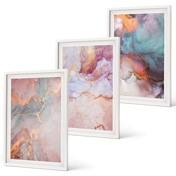 Set de 3 cuadros para salón patrones abstractos en tonos pastel
