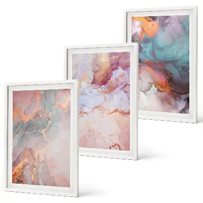 Set de 3 cuadros para salón con patrones abstractos en tonos pastel