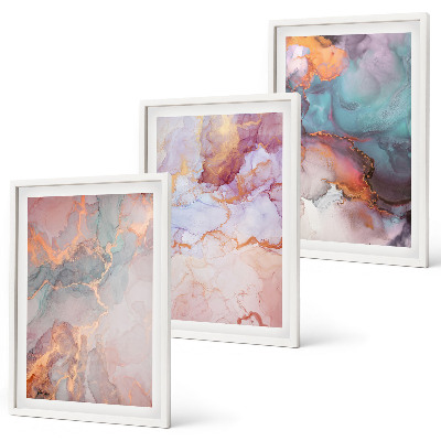 Set de 3 cuadros para salón patrones abstractos en tonos pastel