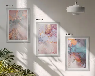 Set de 3 cuadros para salón con patrones abstractos en tonos pastel