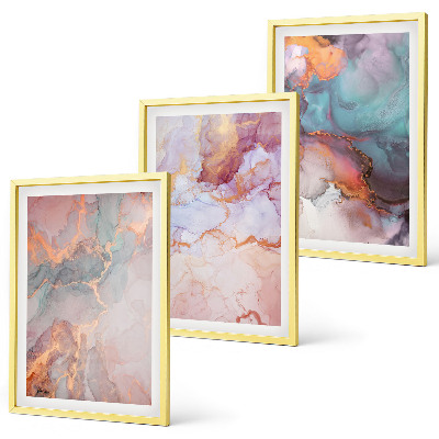 Set de 3 cuadros para salón patrones abstractos en tonos pastel