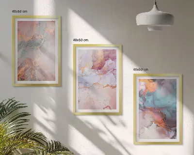 Set de 3 cuadros para salón con patrones abstractos en tonos pastel