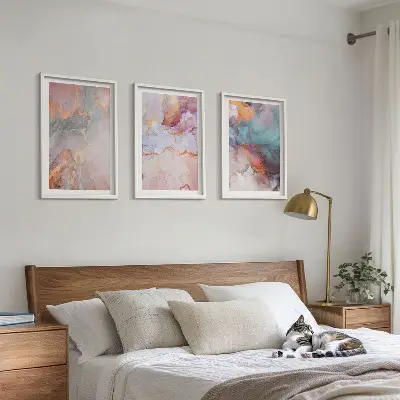Set de 3 cuadros para salón con patrones abstractos en tonos pastel