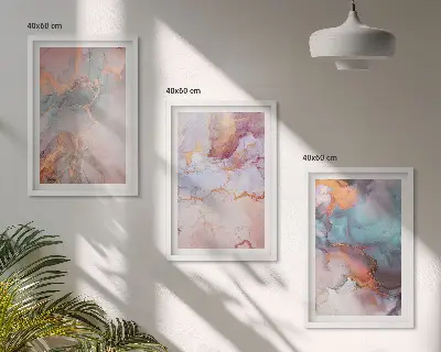Set de 3 cuadros para salón con patrones abstractos en tonos pastel