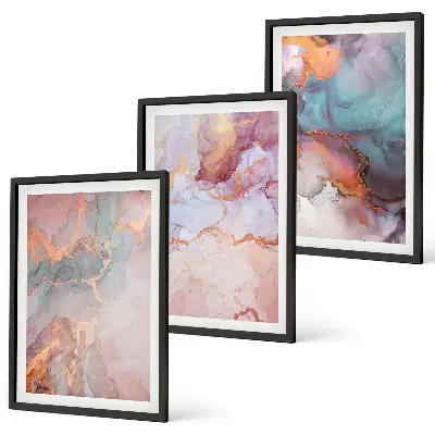 Set de 3 cuadros para salón con patrones abstractos en tonos pastel