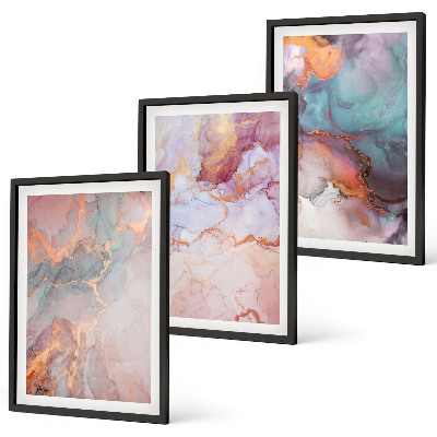 Set de 3 cuadros para salón patrones abstractos en tonos pastel