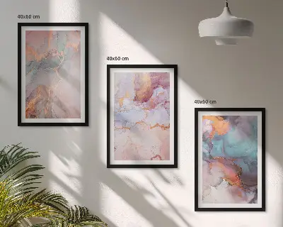 Set de 3 cuadros para salón con patrones abstractos en tonos pastel