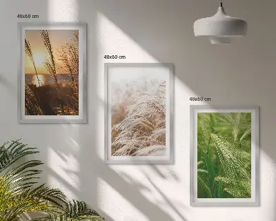 Set de 3 cuadros para salón con diseño de hierbas de colores naturales