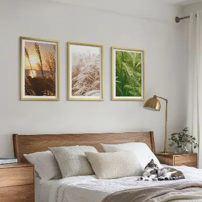 Set de 3 cuadros para salón con diseño de hierbas de colores naturales