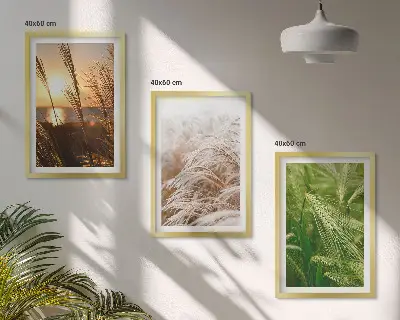 Set de 3 cuadros para salón con diseño de hierbas de colores naturales