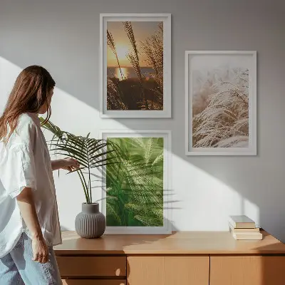 Set de 3 cuadros para salón con diseño de hierbas de colores naturales