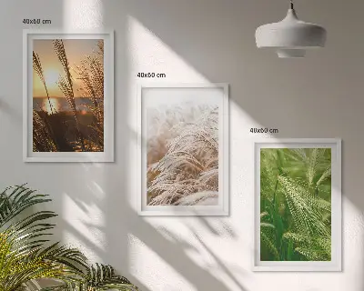 Set de 3 cuadros para salón con diseño de hierbas de colores naturales